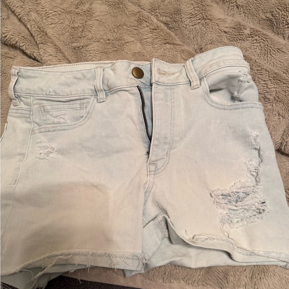 American Eagle Light Blue Distressed High-Rise Women’s Denim Shorts